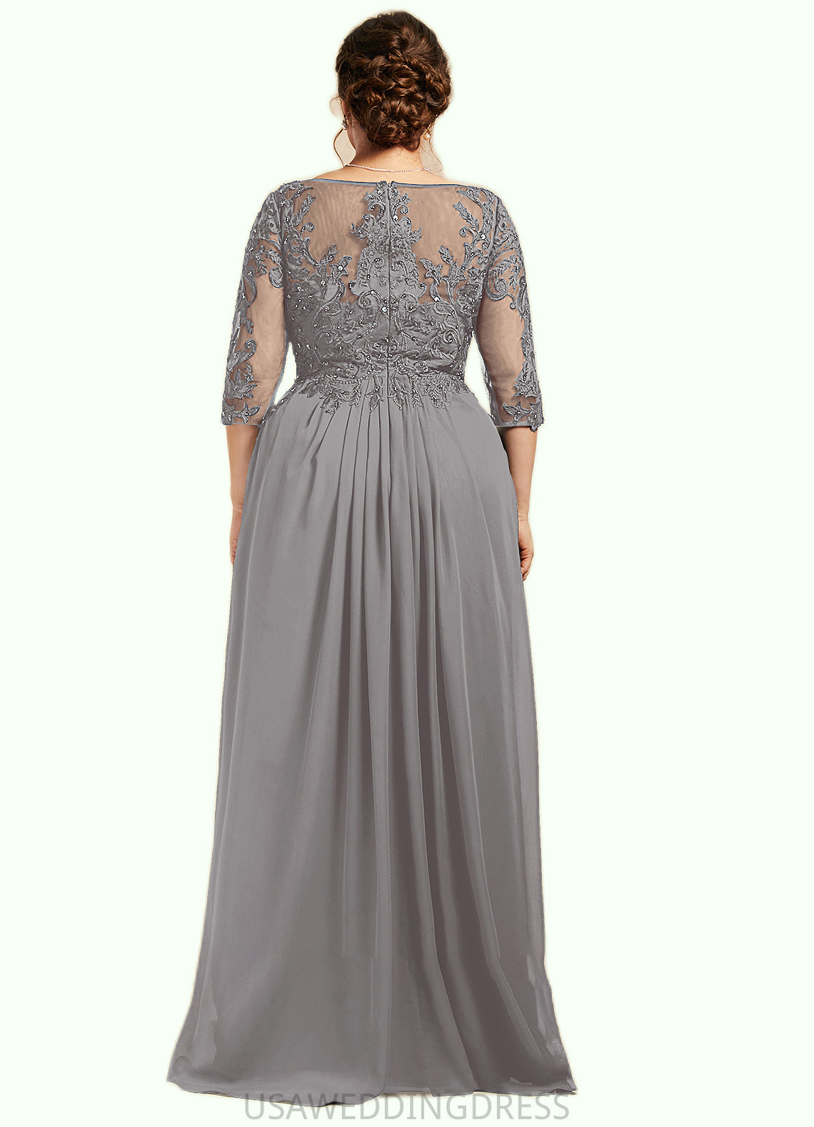 LuLu A-Line Scoop Neck Floor-Length Chiffon Lace Mother of the Bride Dress With Beading Sequins Cascading Ruffles DS126P0014529