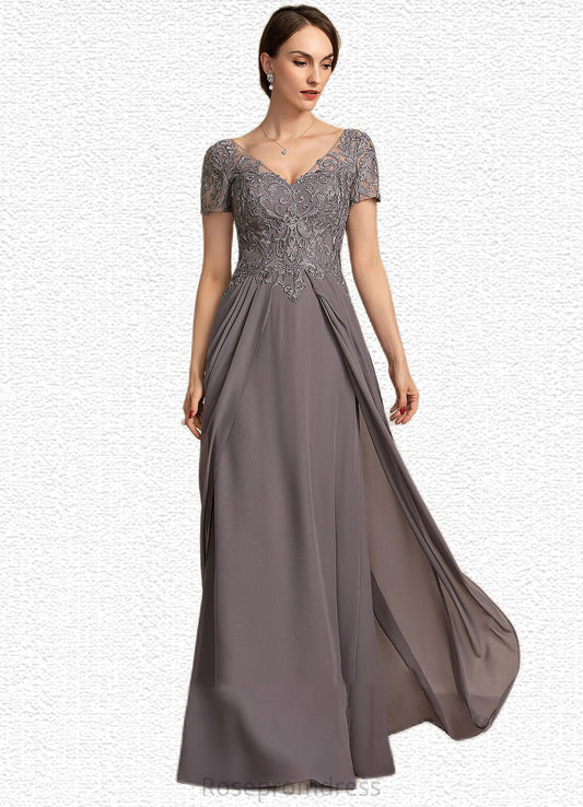 Ainsley A-line V-Neck Floor-Length Chiffon Lace Mother of the Bride Dress SRSP0014532