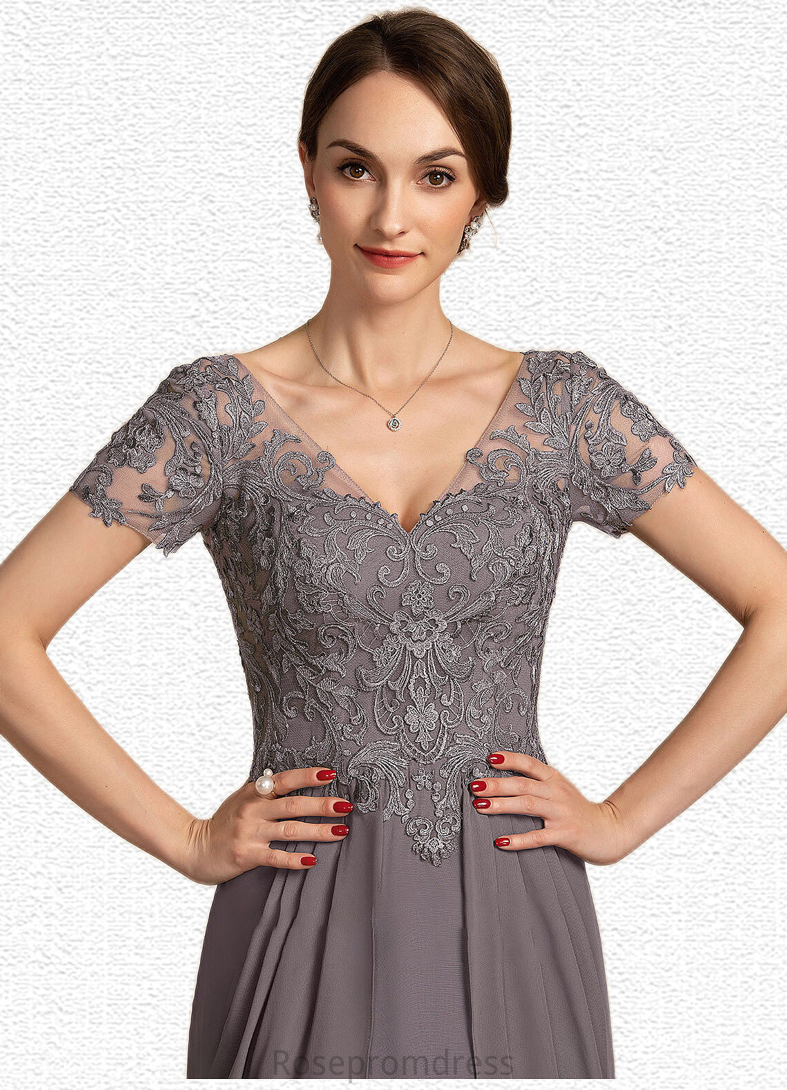 Ainsley A-line V-Neck Floor-Length Chiffon Lace Mother of the Bride Dress SRSP0014532