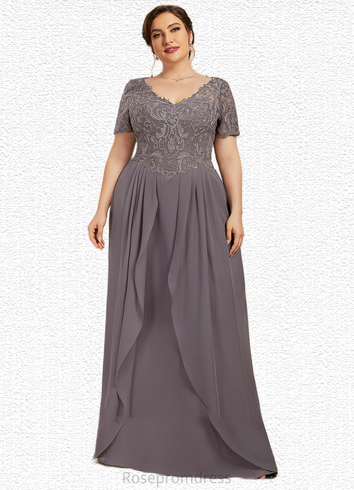 Ainsley A-line V-Neck Floor-Length Chiffon Lace Mother of the Bride Dress SRSP0014532