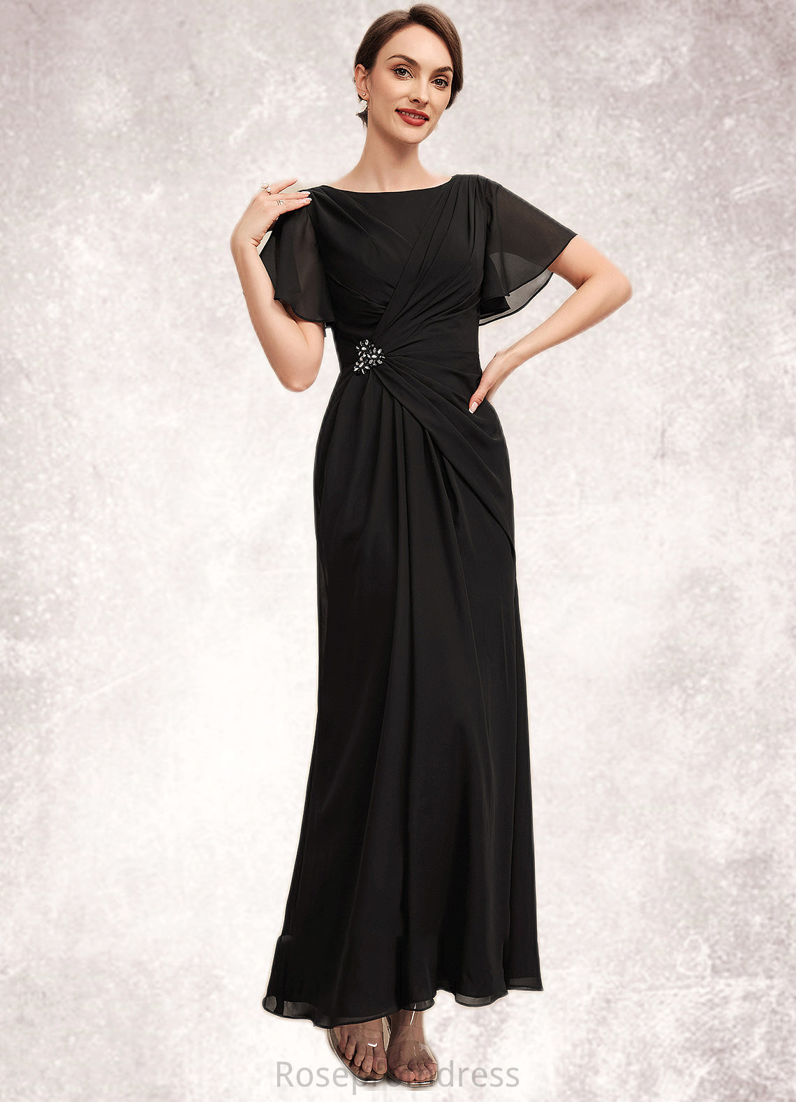 Sophia A-Line Scoop Neck Ankle-Length Chiffon Mother of the Bride Dress With Ruffle Beading SRSP0014533