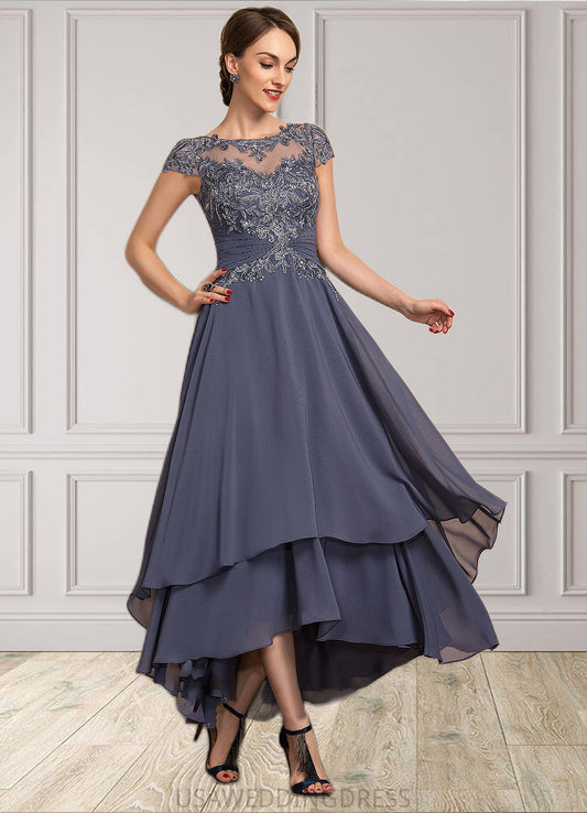 Julia A-Line Scoop Neck Asymmetrical Chiffon Lace Mother of the Bride Dress With Beading DS126P0014534