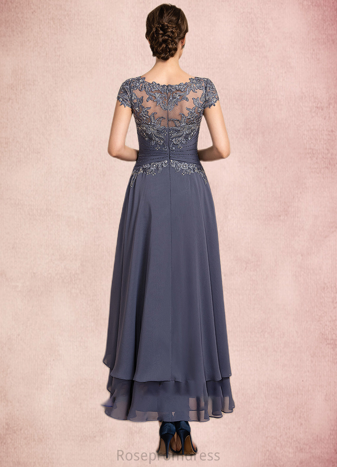 Micaela A-Line Scoop Neck Asymmetrical Chiffon Lace Mother of the Bride Dress With Beading SRSP0014534