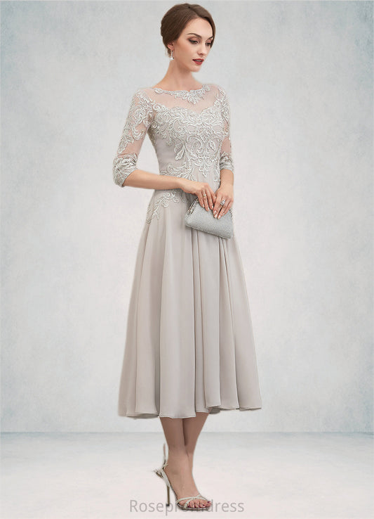 Alice A-Line Scoop Neck Tea-Length Chiffon Lace Mother of the Bride Dress With Beading Sequins SRSP0014535