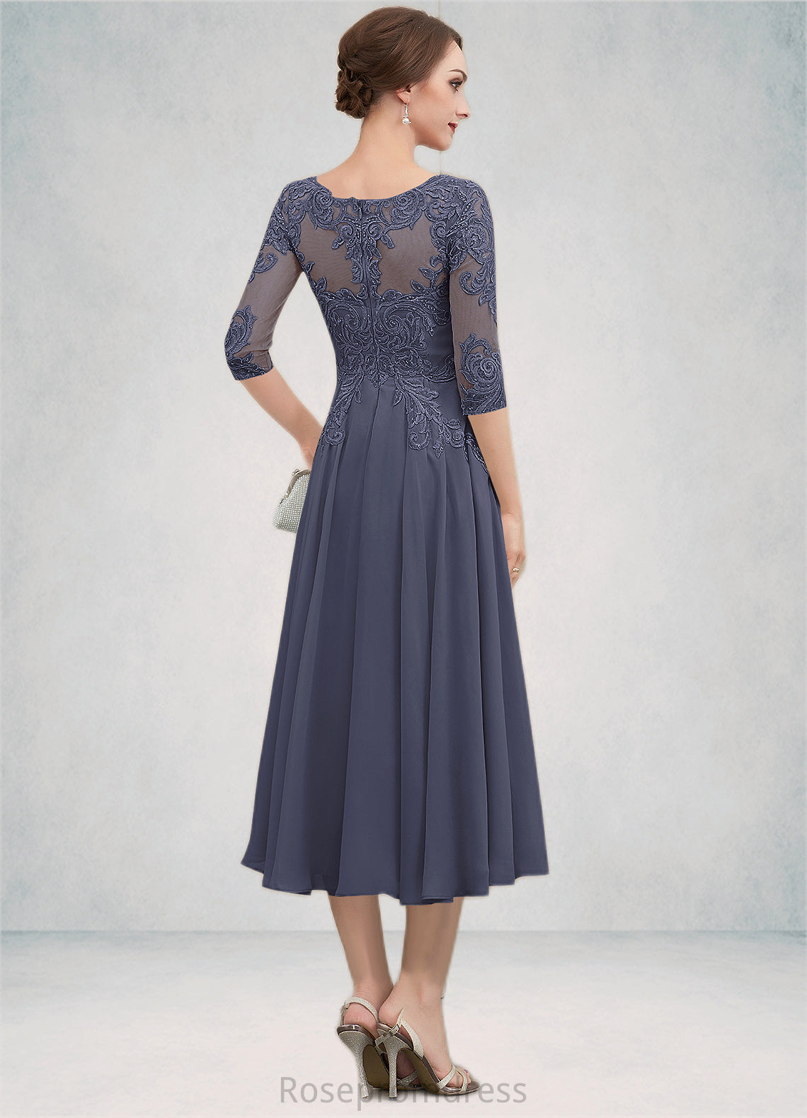 Alice A-Line Scoop Neck Tea-Length Chiffon Lace Mother of the Bride Dress With Beading Sequins SRSP0014535