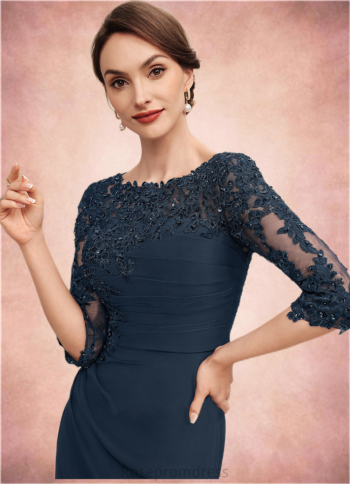Seraphina A-Line Scoop Neck Floor-Length Chiffon Lace Mother of the Bride Dress With Ruffle Beading Sequins SRSP0014536