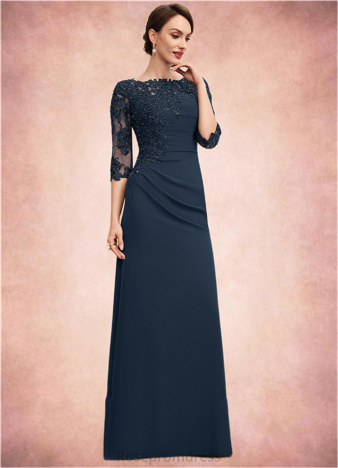 Seraphina A-Line Scoop Neck Floor-Length Chiffon Lace Mother of the Bride Dress With Ruffle Beading Sequins SRSP0014536