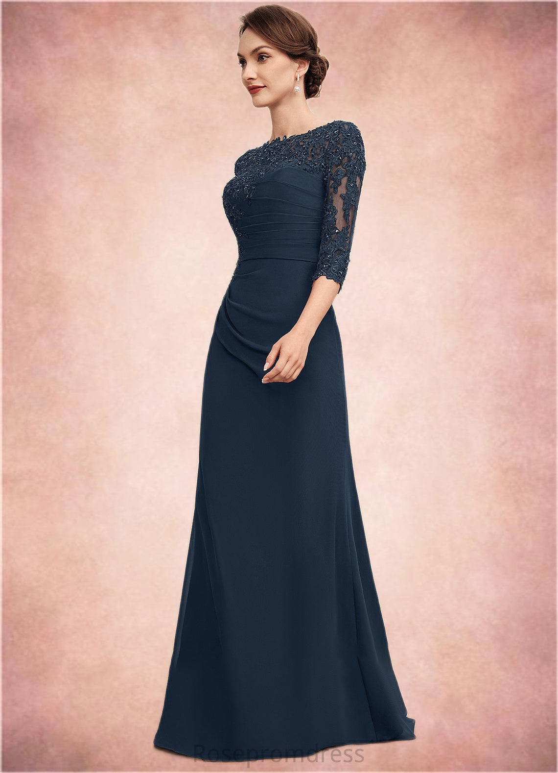 Seraphina A-Line Scoop Neck Floor-Length Chiffon Lace Mother of the Bride Dress With Ruffle Beading Sequins SRSP0014536