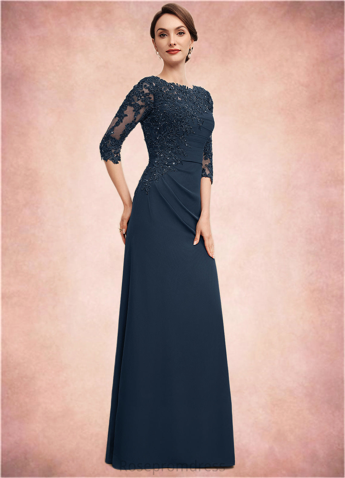 Seraphina A-Line Scoop Neck Floor-Length Chiffon Lace Mother of the Bride Dress With Ruffle Beading Sequins SRSP0014536