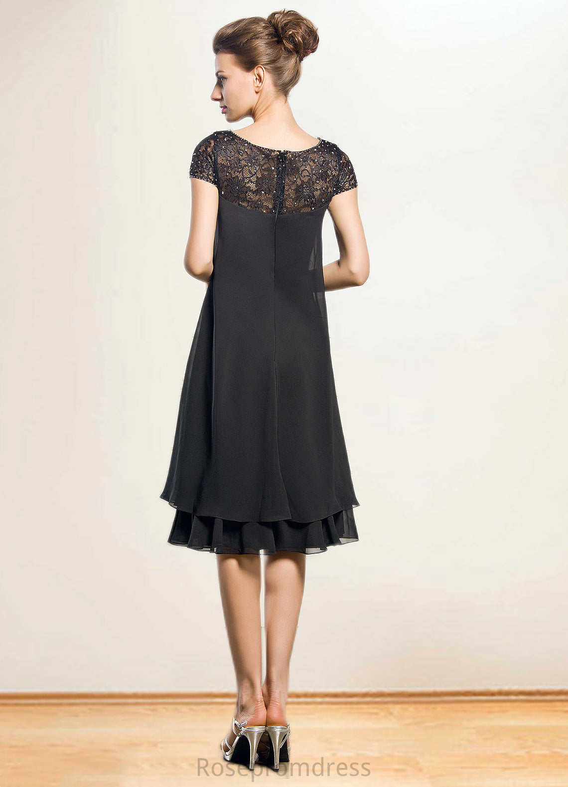 Priscilla Empire Scoop Neck Knee-Length Chiffon Mother of the Bride Dress With Beading Sequins SRSP0014537