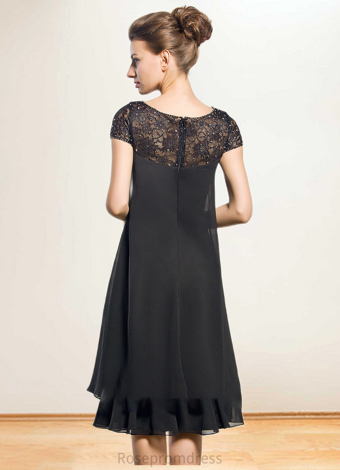 Priscilla Empire Scoop Neck Knee-Length Chiffon Mother of the Bride Dress With Beading Sequins SRSP0014537