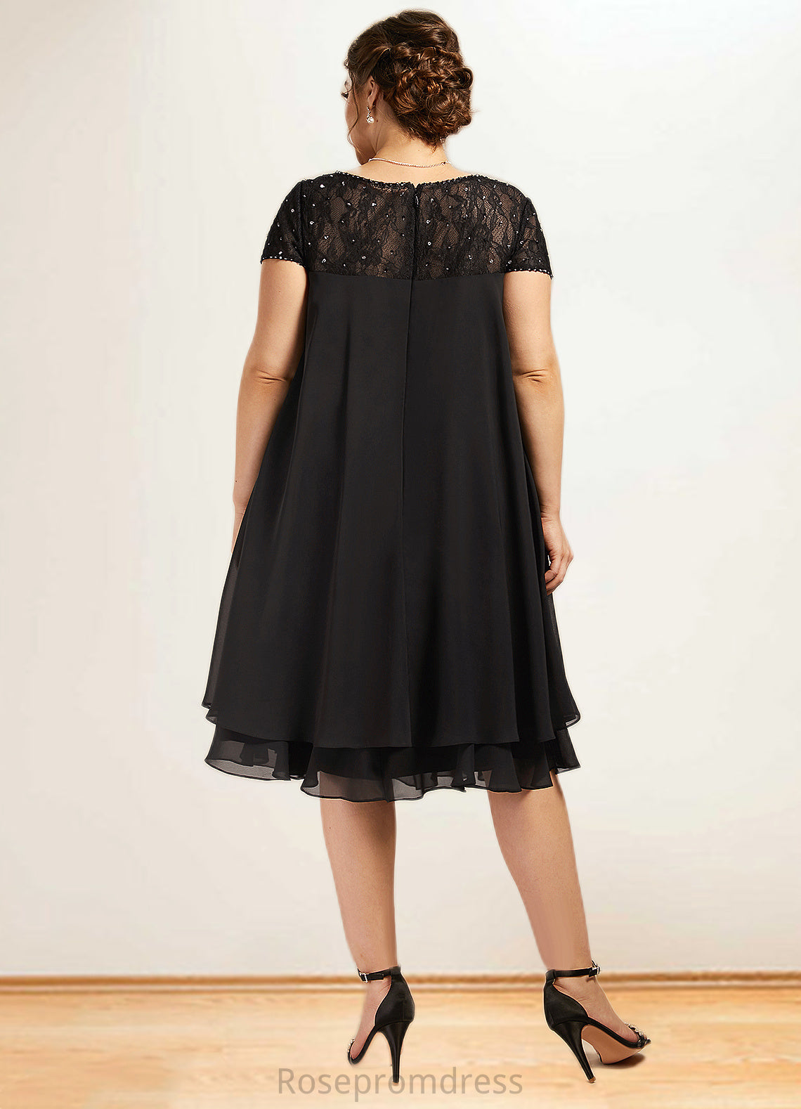 Priscilla Empire Scoop Neck Knee-Length Chiffon Mother of the Bride Dress With Beading Sequins SRSP0014537