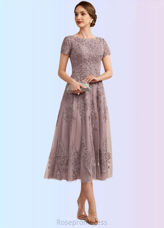 Bella A-Line Scoop Neck Tea-Length Tulle Lace Mother of the Bride Dress SRSP0014538
