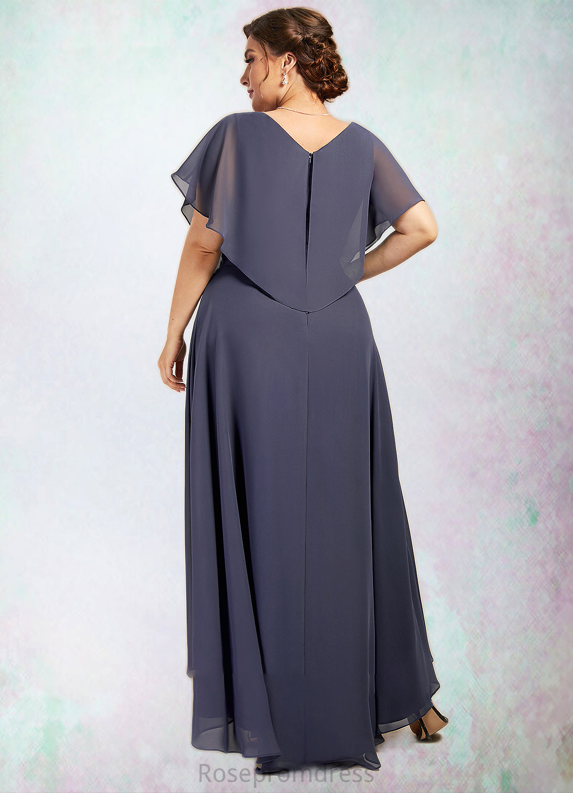 Saniya A-Line V-neck Asymmetrical Chiffon Mother of the Bride Dress With Beading Sequins SRSP0014541