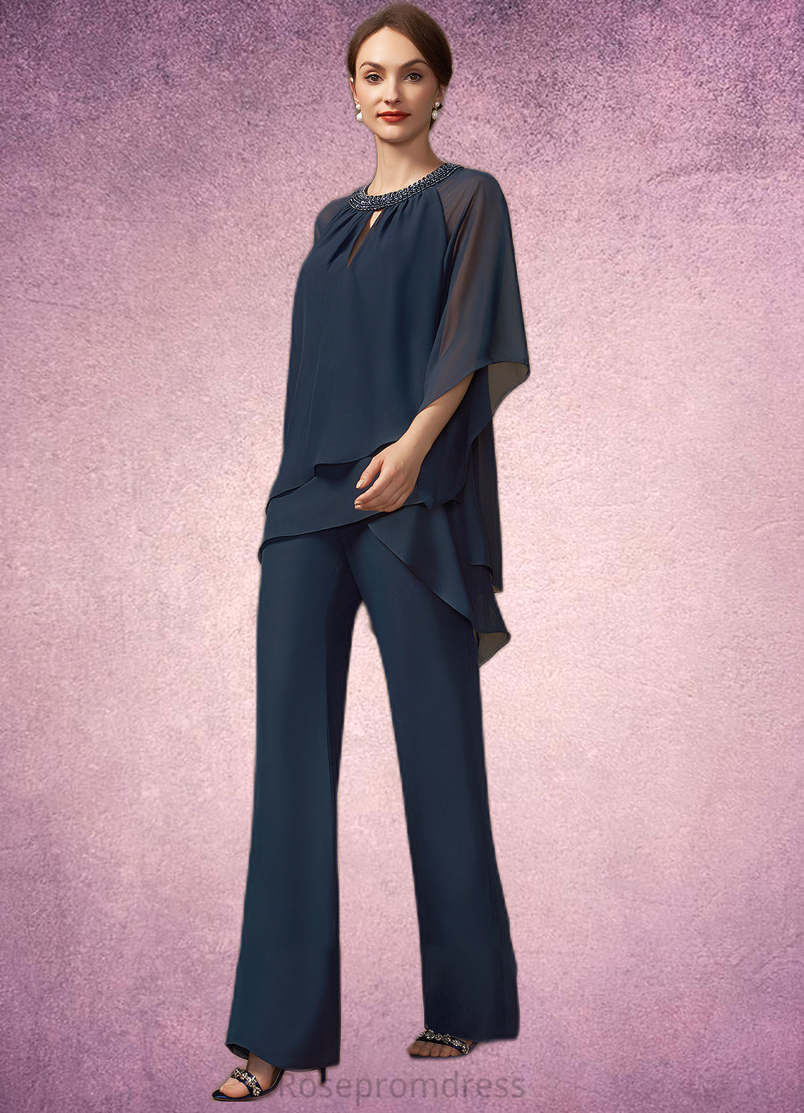 Dominique Jumpsuit/Pantsuit Scoop Neck Chiffon Mother of the Bride Dress With Beading Sequins SRSP0014547