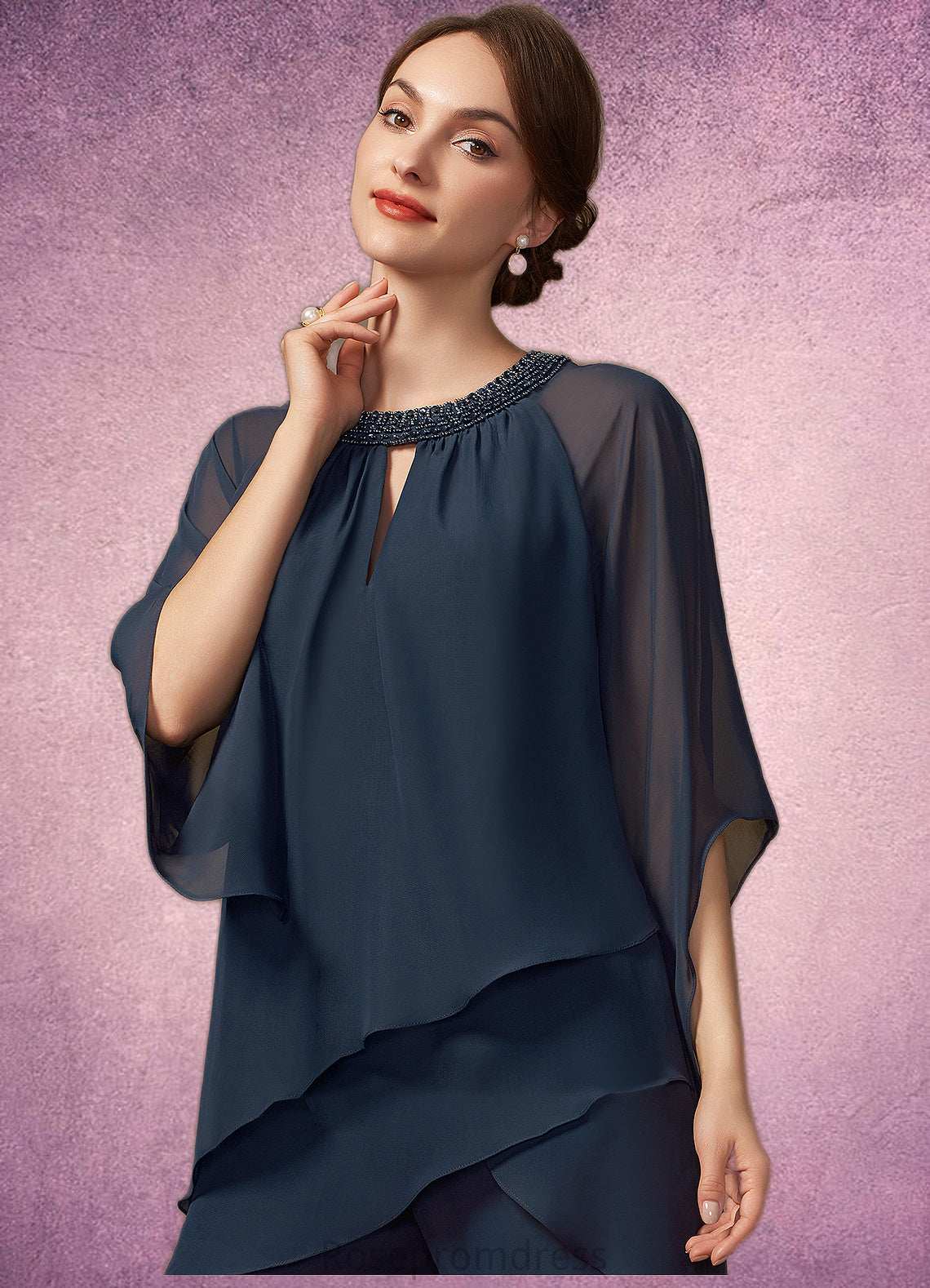 Dominique Jumpsuit/Pantsuit Scoop Neck Chiffon Mother of the Bride Dress With Beading Sequins SRSP0014547