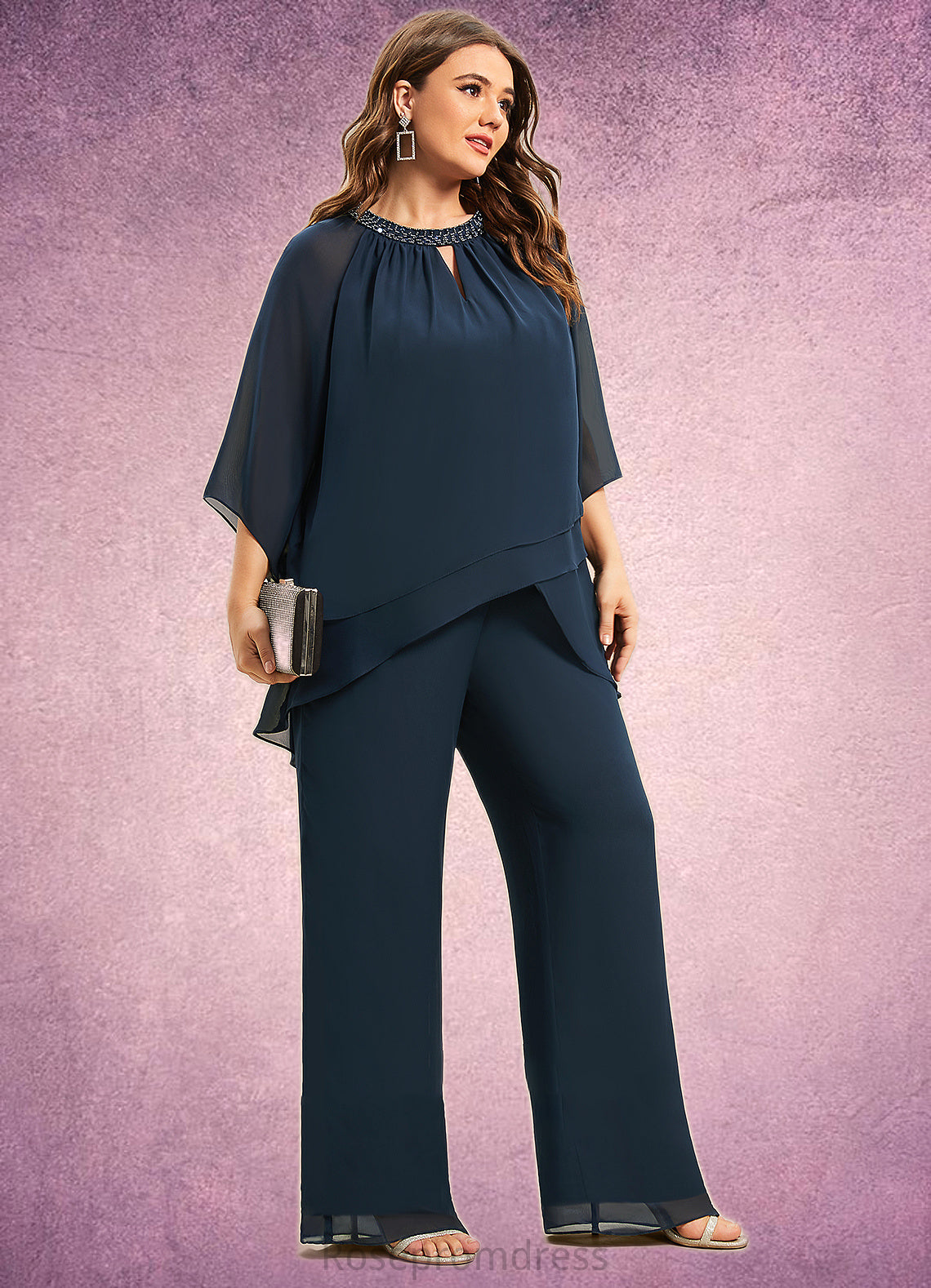 Dominique Jumpsuit/Pantsuit Scoop Neck Chiffon Mother of the Bride Dress With Beading Sequins SRSP0014547
