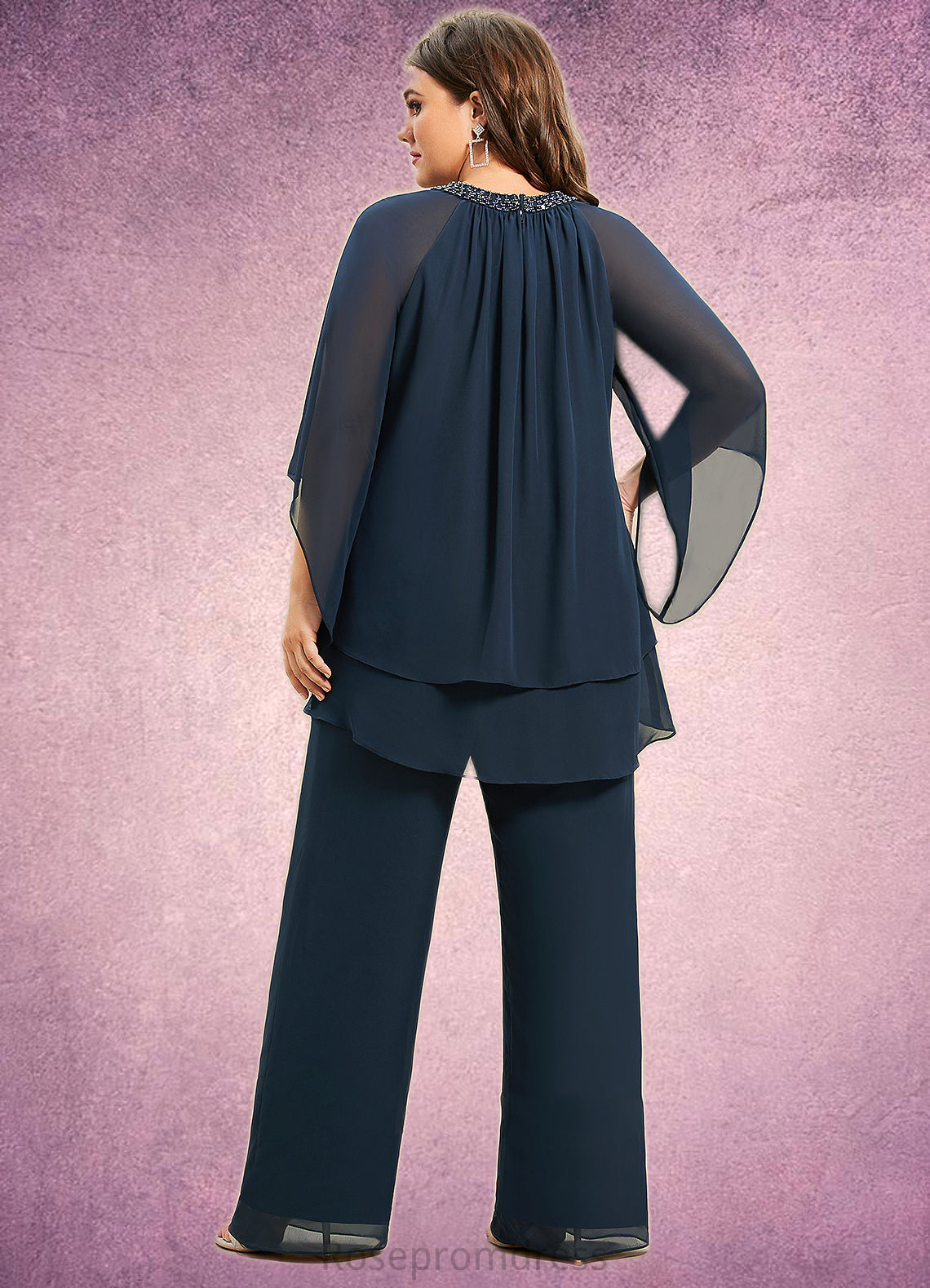 Dominique Jumpsuit/Pantsuit Scoop Neck Chiffon Mother of the Bride Dress With Beading Sequins SRSP0014547