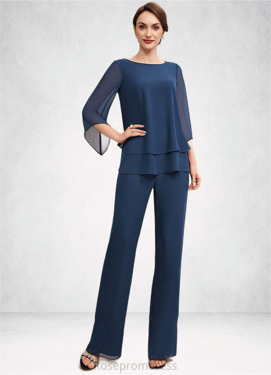 Joselyn Jumpsuit/Pantsuit Scoop Neck Floor-Length Chiffon Mother of the Bride Dress With Beading SRSP0014548