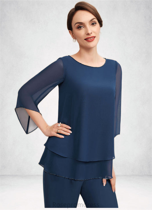 Joselyn Jumpsuit/Pantsuit Scoop Neck Floor-Length Chiffon Mother of the Bride Dress With Beading SRSP0014548