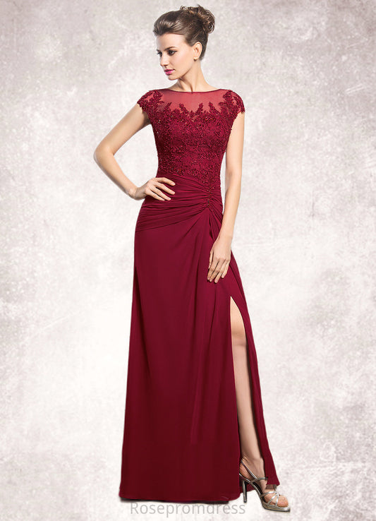 Aspen Sheath/Column Scoop Neck Floor-Length Chiffon Mother of the Bride Dress With Ruffle Beading Appliques Lace Sequins Split Front SRSP0014549