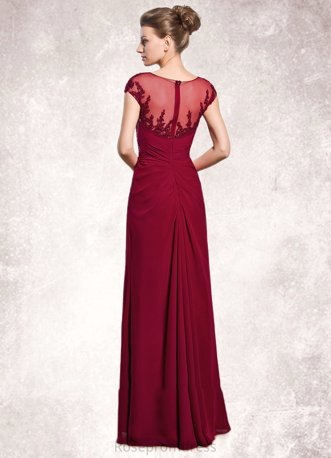 Aspen Sheath/Column Scoop Neck Floor-Length Chiffon Mother of the Bride Dress With Ruffle Beading Appliques Lace Sequins Split Front SRSP0014549