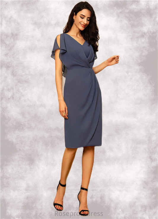 Amara Sheath/Column V-neck Knee-Length Chiffon Mother of the Bride Dress With Ruffle SRSP0014552