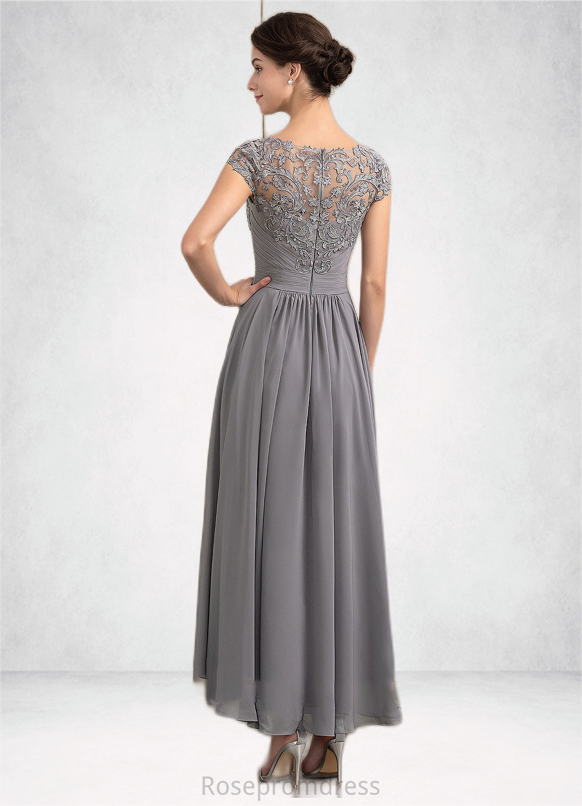 Melanie A-Line Scoop Neck Asymmetrical Chiffon Lace Mother of the Bride Dress SRSP0014556