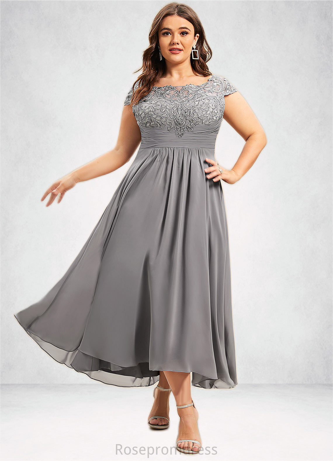 Melanie A-Line Scoop Neck Asymmetrical Chiffon Lace Mother of the Bride Dress SRSP0014556