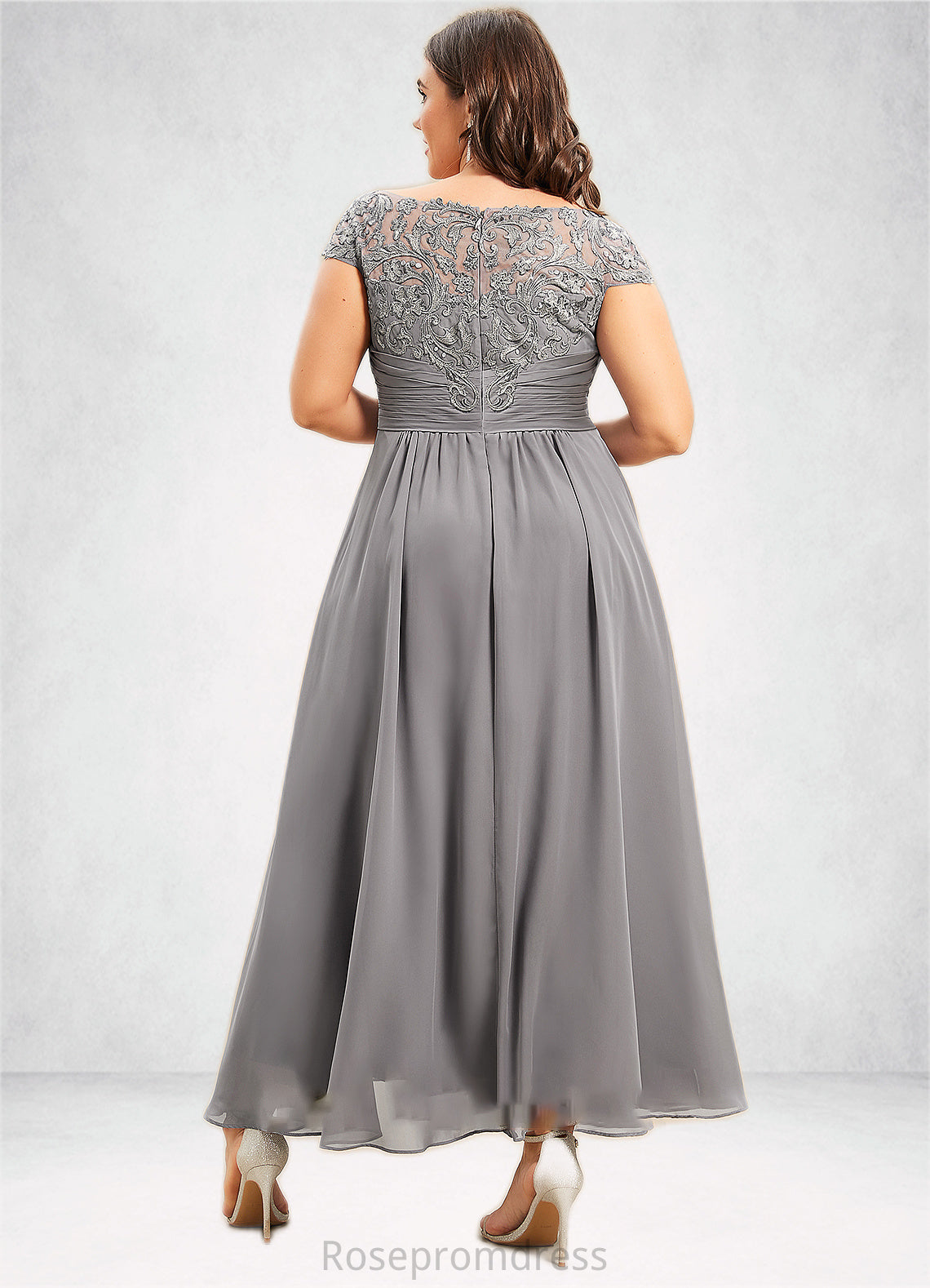 Melanie A-Line Scoop Neck Asymmetrical Chiffon Lace Mother of the Bride Dress SRSP0014556