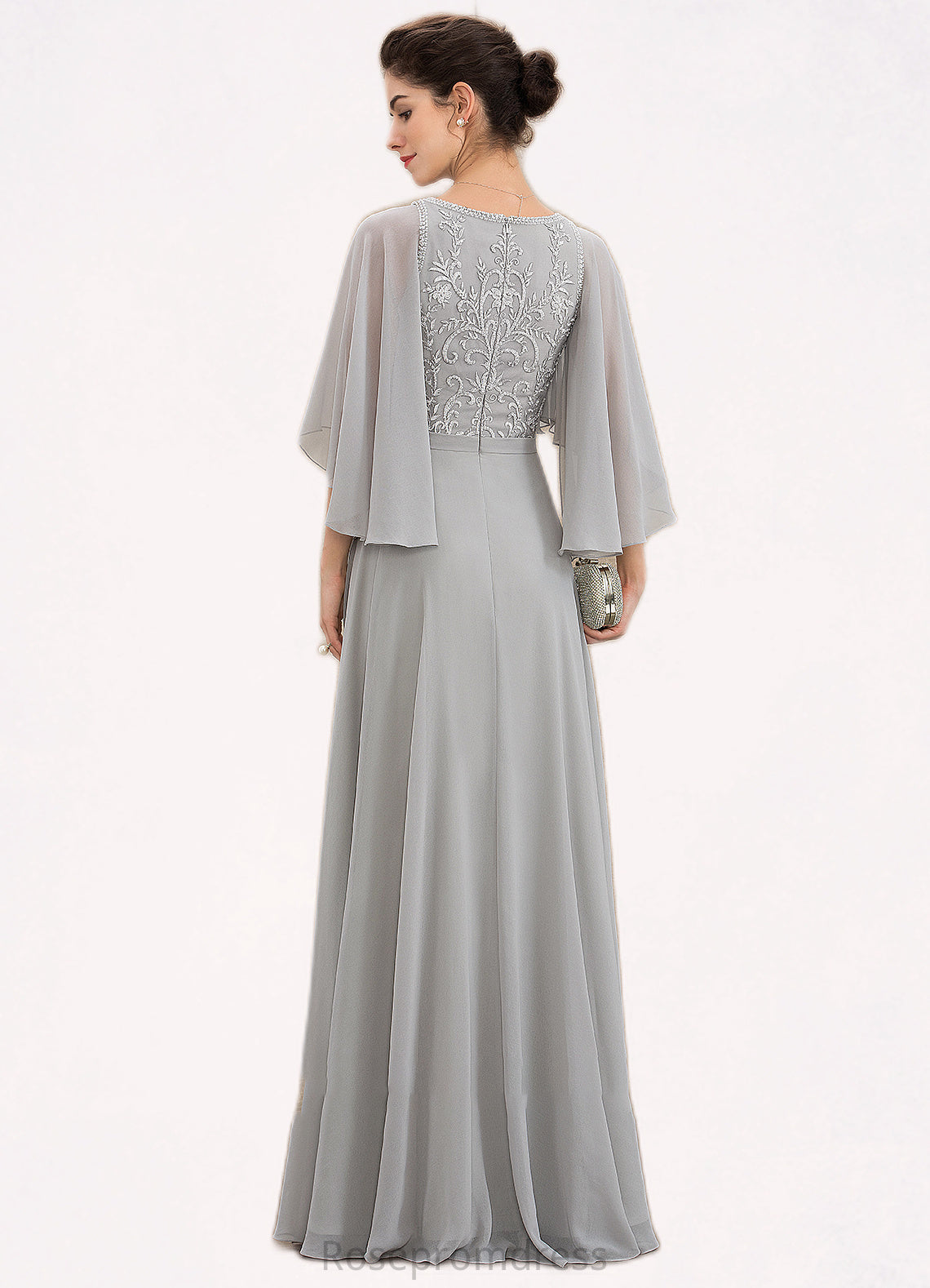 Kayla A-line V-Neck Floor-Length Chiffon Lace Mother of the Bride Dress With Beading Sequins SRSP0014563