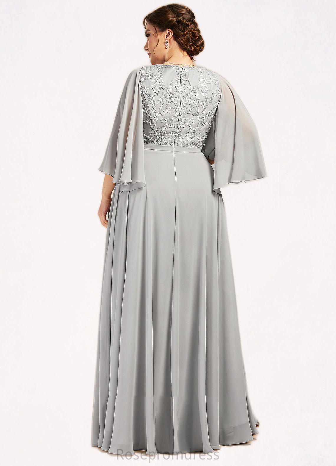 Kayla A-line V-Neck Floor-Length Chiffon Lace Mother of the Bride Dress With Beading Sequins SRSP0014563