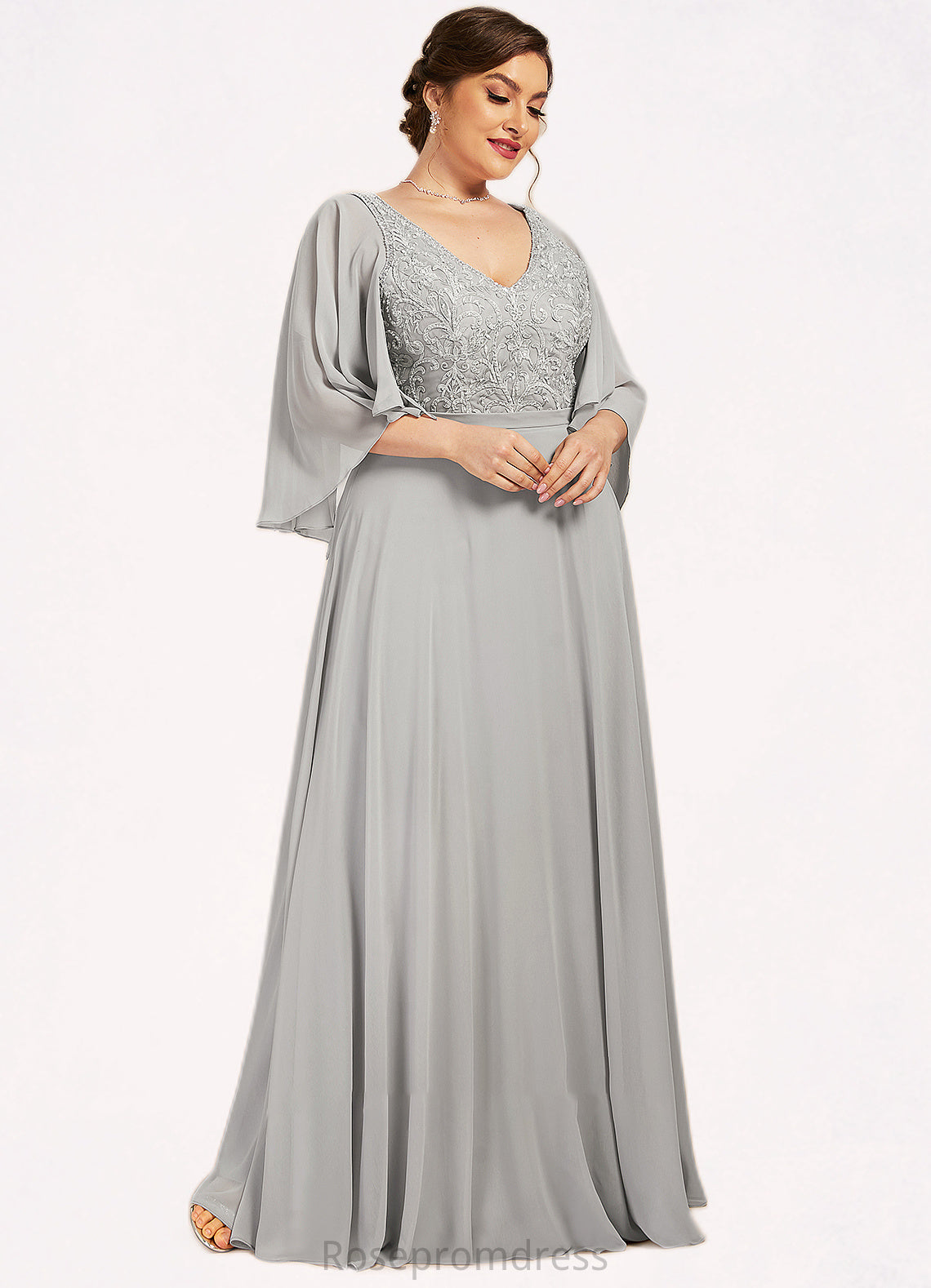 Kayla A-line V-Neck Floor-Length Chiffon Lace Mother of the Bride Dress With Beading Sequins SRSP0014563