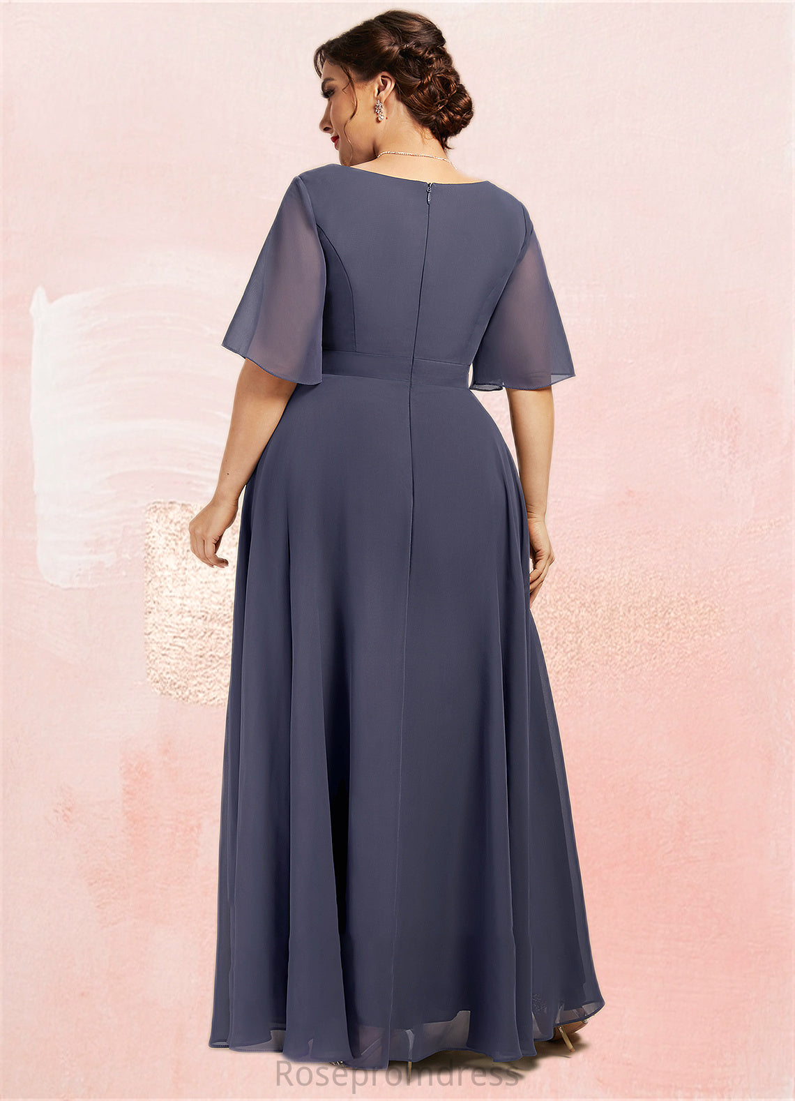 Genevieve A-Line V-neck Ankle-Length Chiffon Mother of the Bride Dress With Ruffle Beading Sequins SRSP0014564