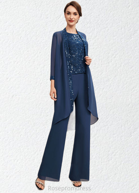 Autumn Jumpsuit/Pantsuit Scoop Neck Floor-Length Chiffon Lace Mother of the Bride Dress With Sequins SRSP0014567