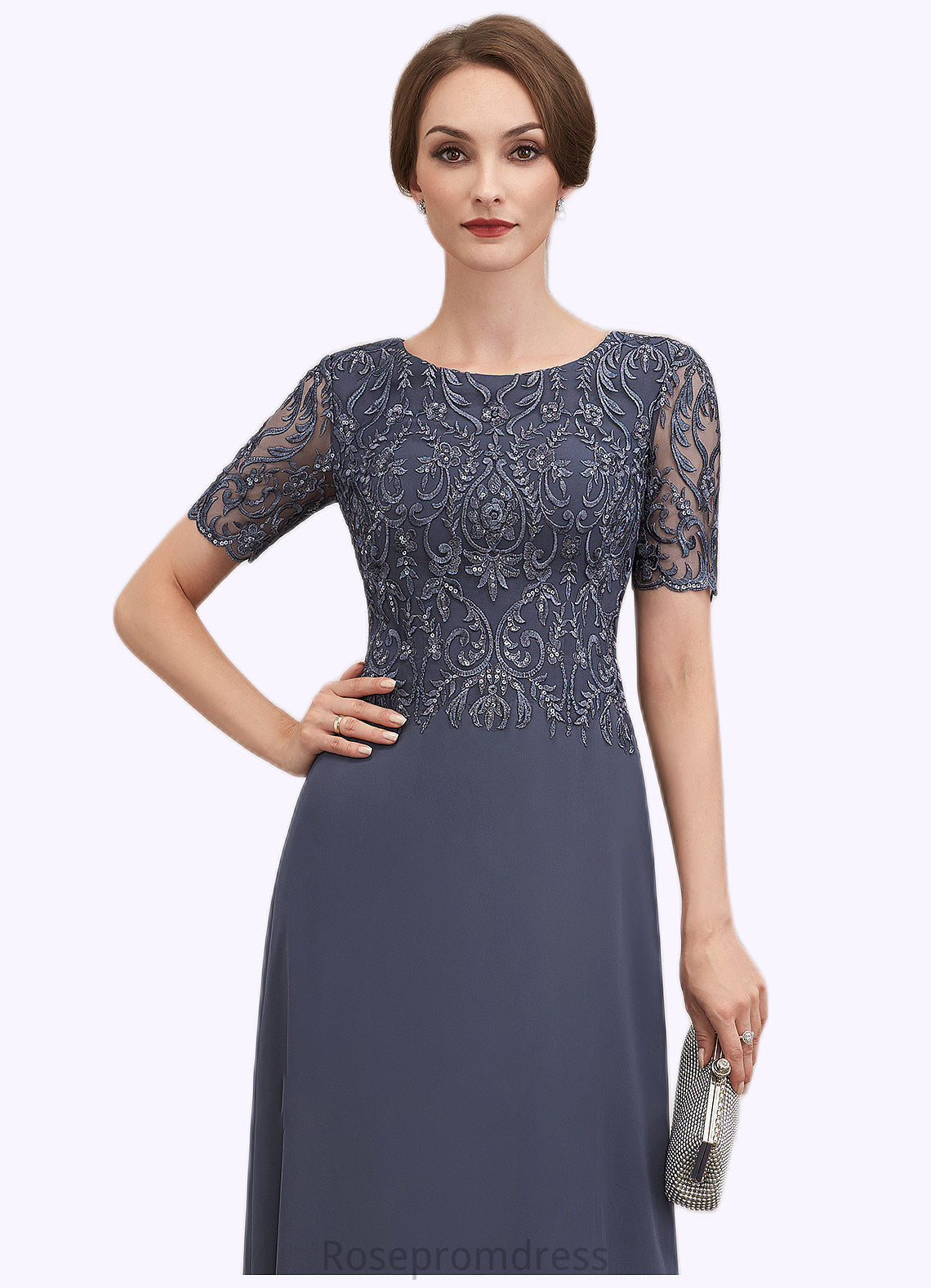 Isabell A-Line Scoop Neck Floor-Length Chiffon Lace Mother of the Bride Dress SRSP0014568
