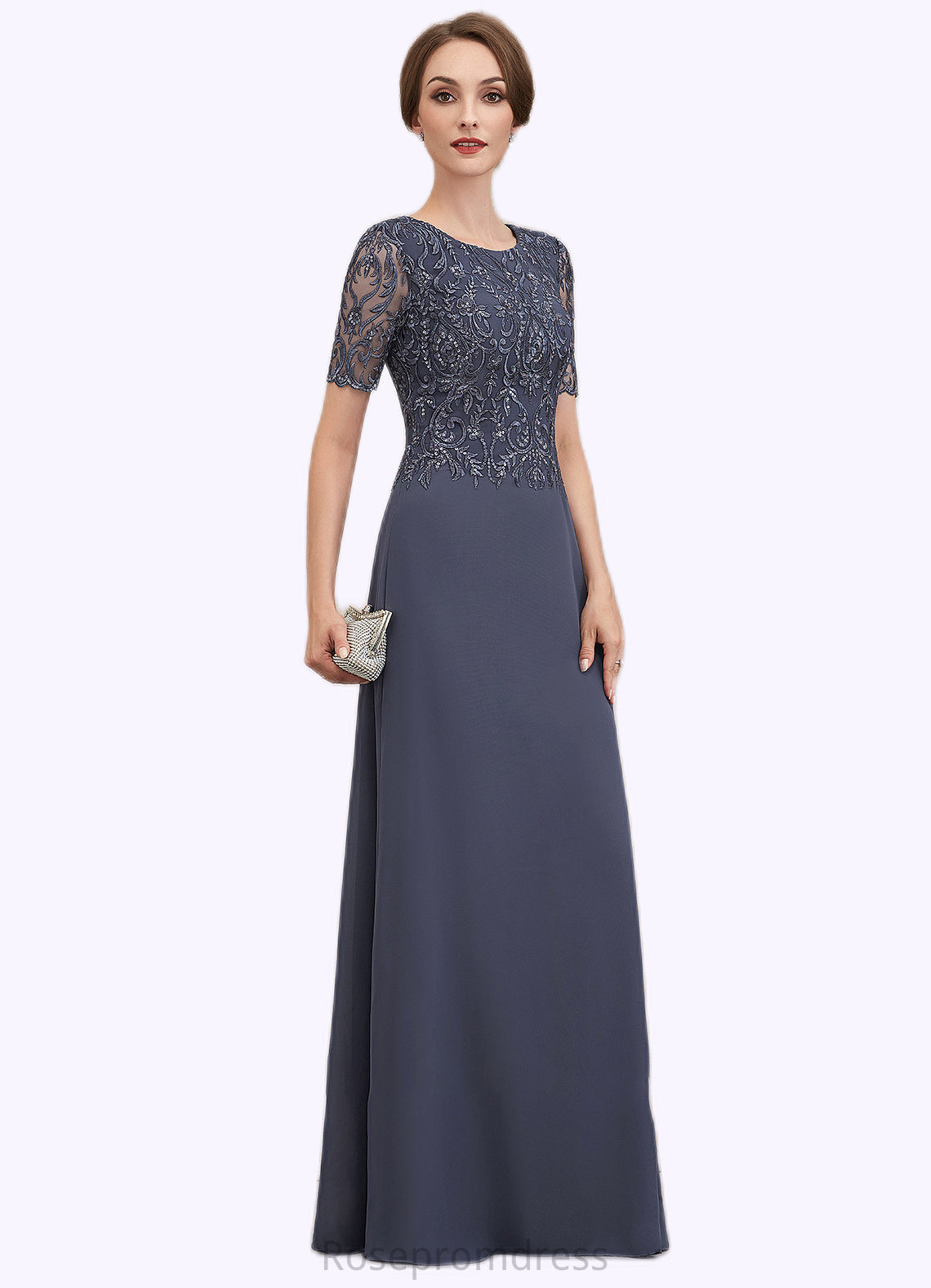 Isabell A-Line Scoop Neck Floor-Length Chiffon Lace Mother of the Bride Dress SRSP0014568