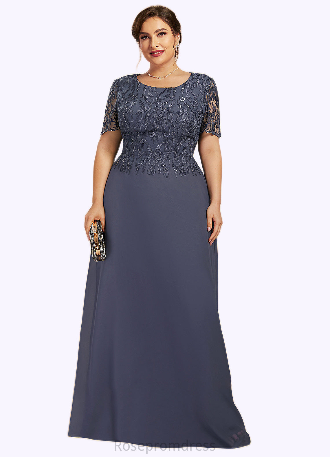 Isabell A-Line Scoop Neck Floor-Length Chiffon Lace Mother of the Bride Dress SRSP0014568