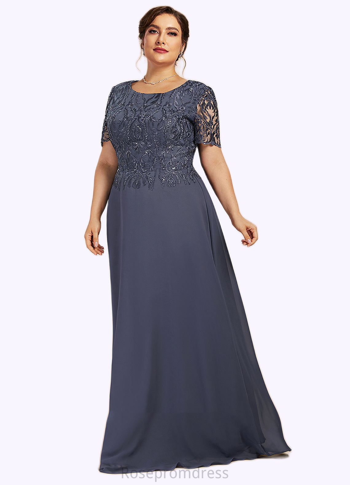 Isabell A-Line Scoop Neck Floor-Length Chiffon Lace Mother of the Bride Dress SRSP0014568