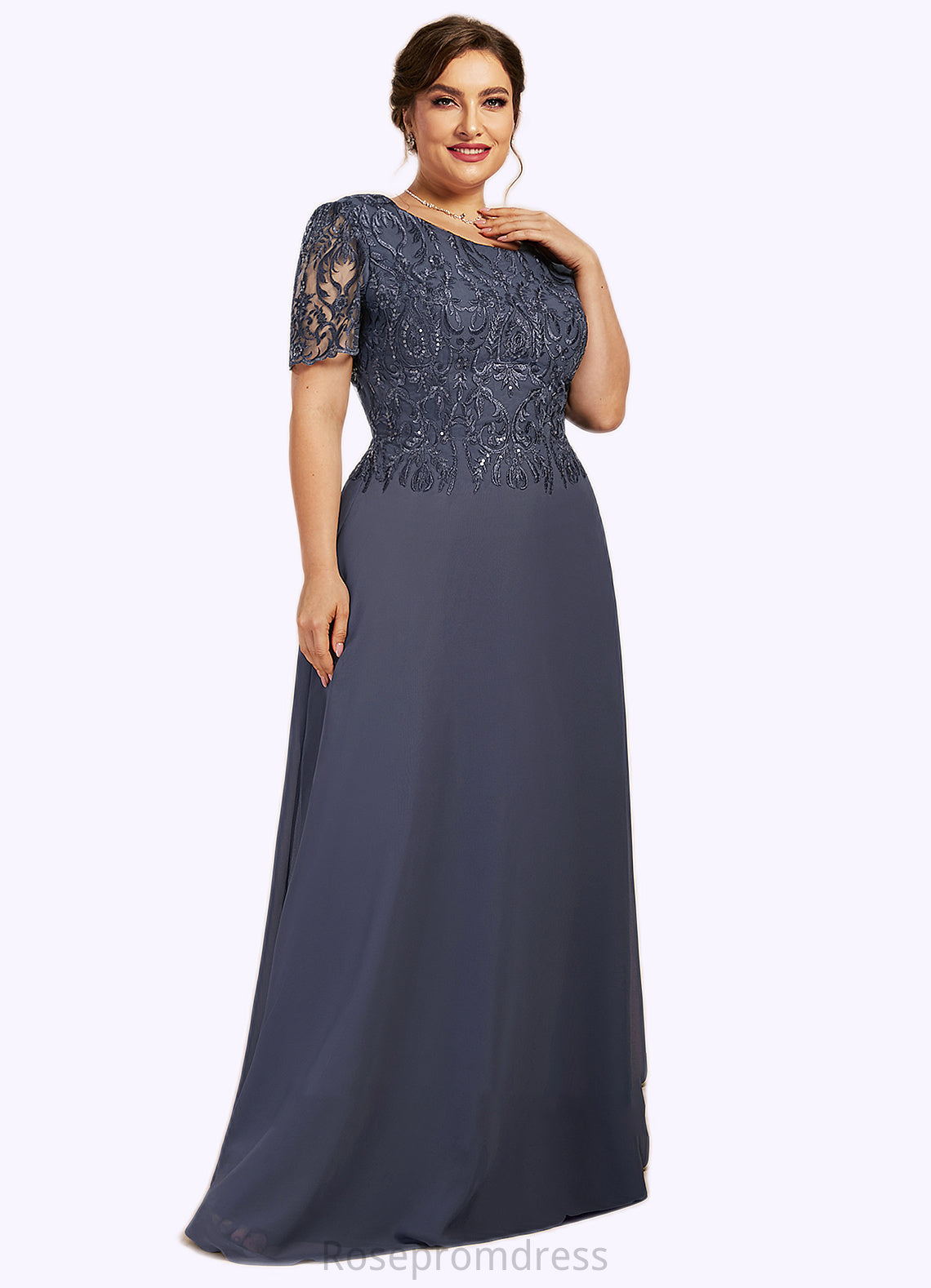 Isabell A-Line Scoop Neck Floor-Length Chiffon Lace Mother of the Bride Dress SRSP0014568