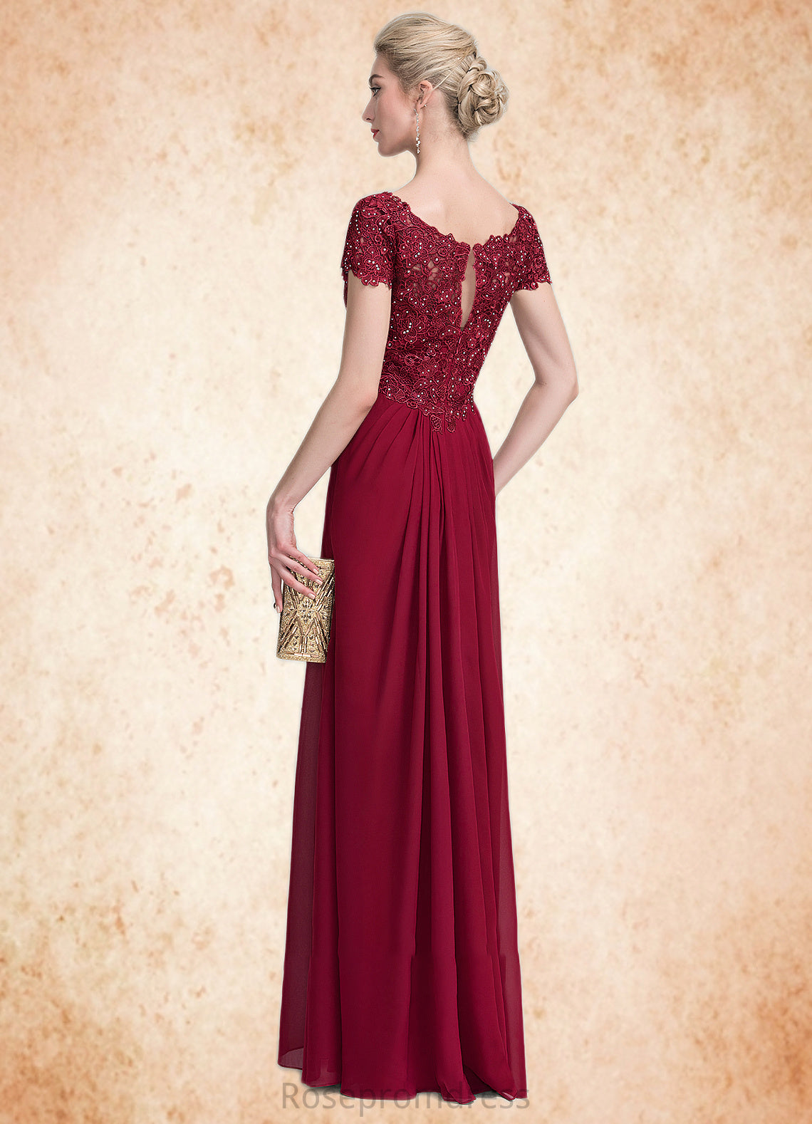 Frances A-Line V-neck Floor-Length Chiffon Lace Mother of the Bride Dress With Ruffle Beading SRSP0014569