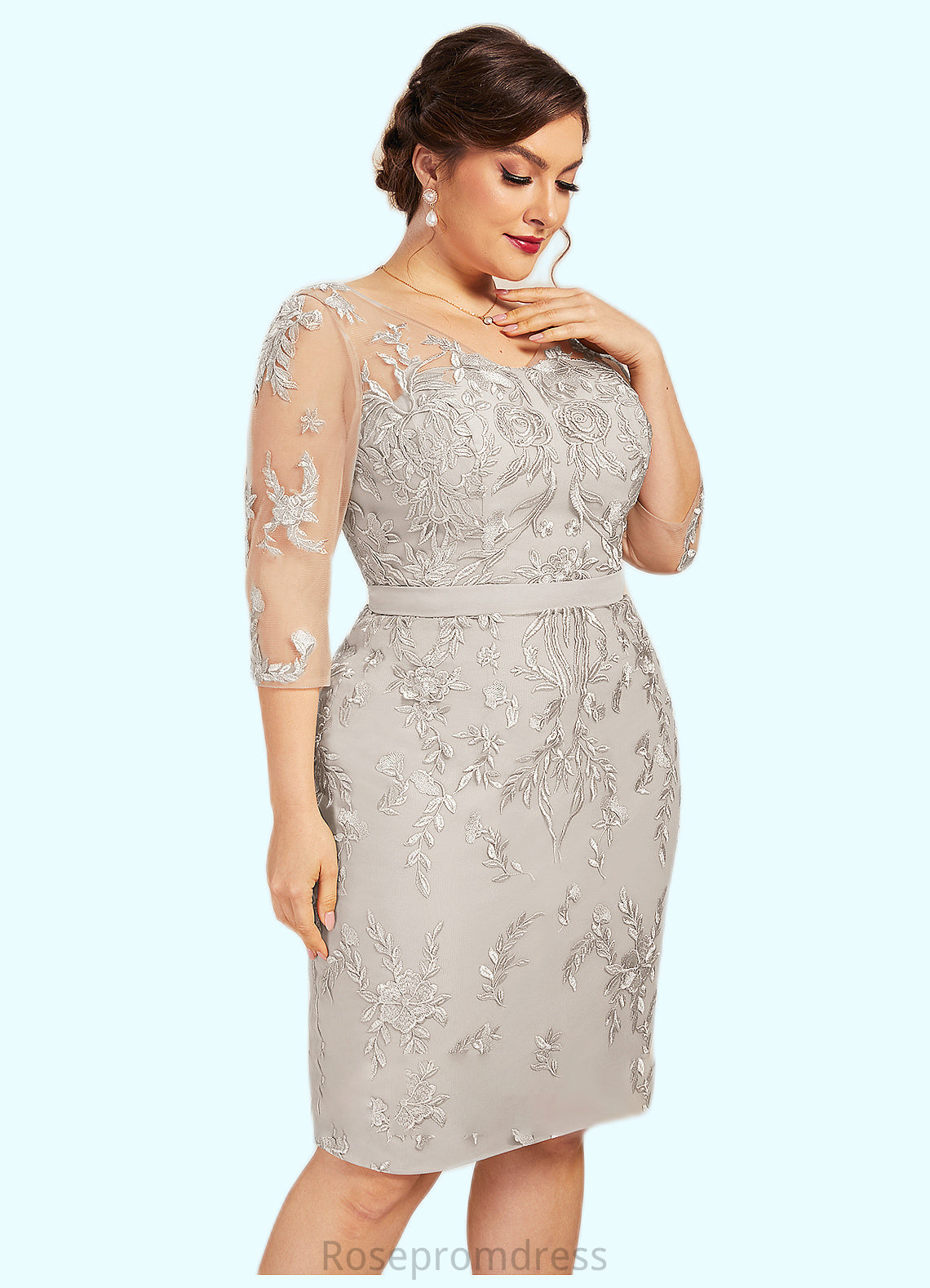 Annika Sheath/Column V-neck Knee-Length Lace Mother of the Bride Dress SRSP0014570