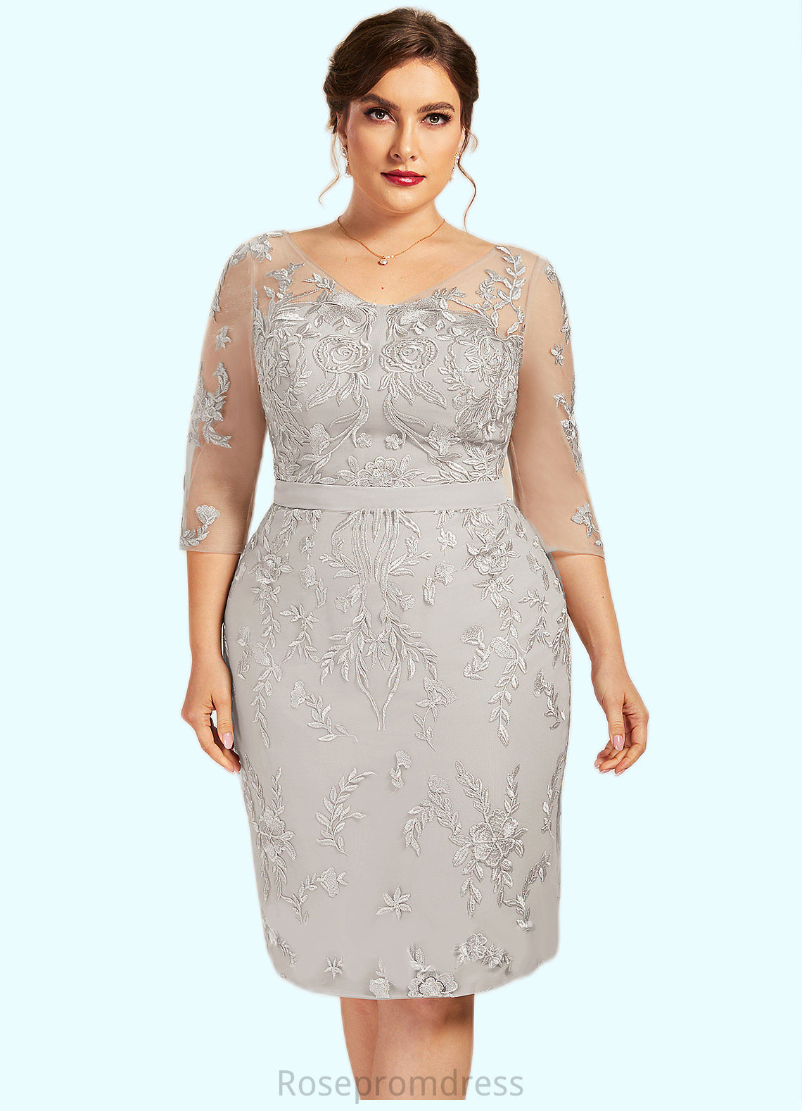 Annika Sheath/Column V-neck Knee-Length Lace Mother of the Bride Dress SRSP0014570