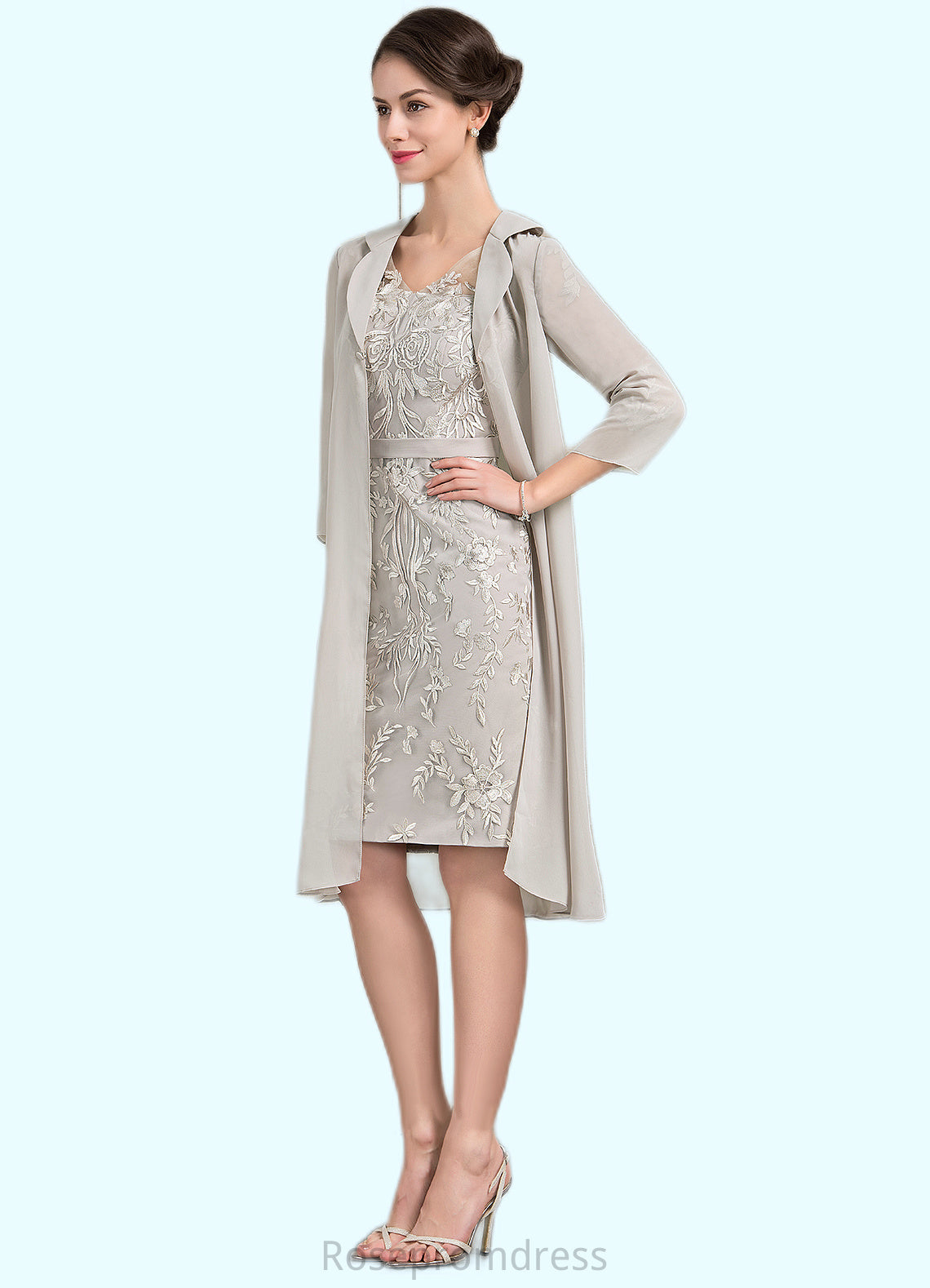 Annika Sheath/Column V-neck Knee-Length Lace Mother of the Bride Dress SRSP0014570