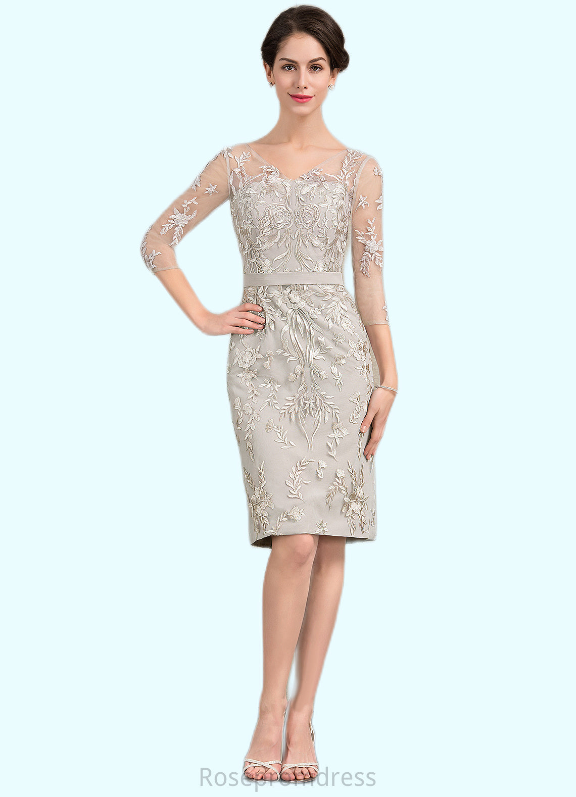 Annika Sheath/Column V-neck Knee-Length Lace Mother of the Bride Dress SRSP0014570