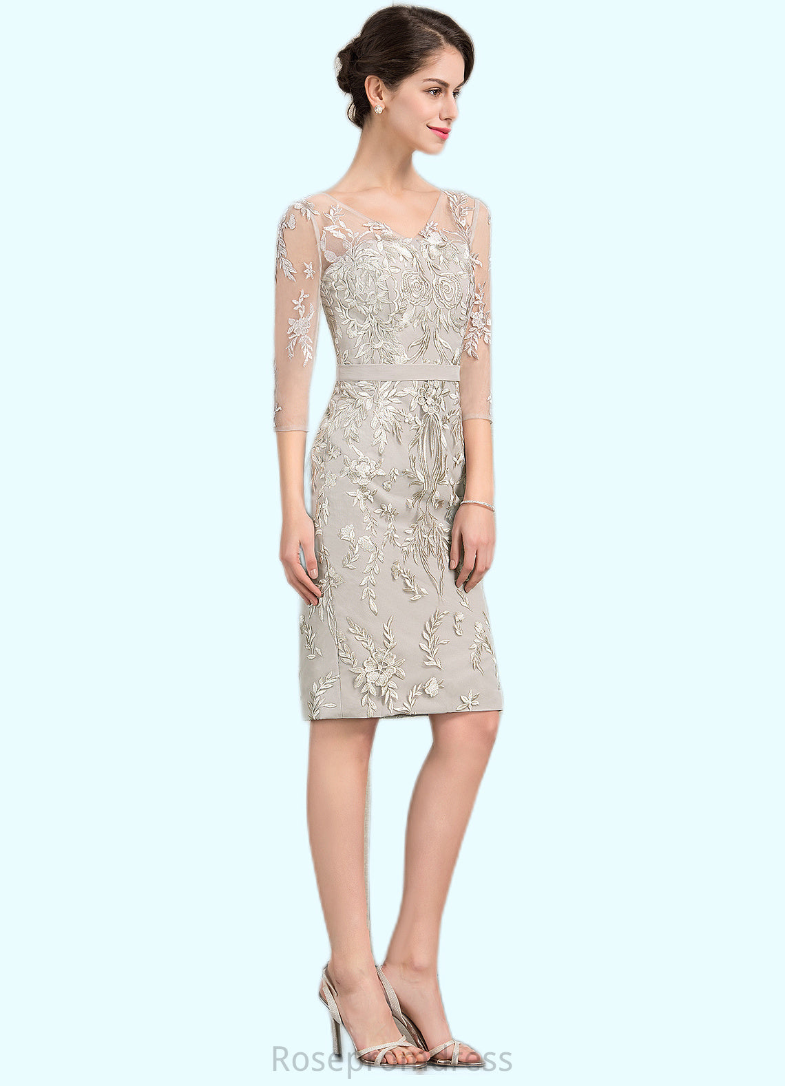 Annika Sheath/Column V-neck Knee-Length Lace Mother of the Bride Dress SRSP0014570