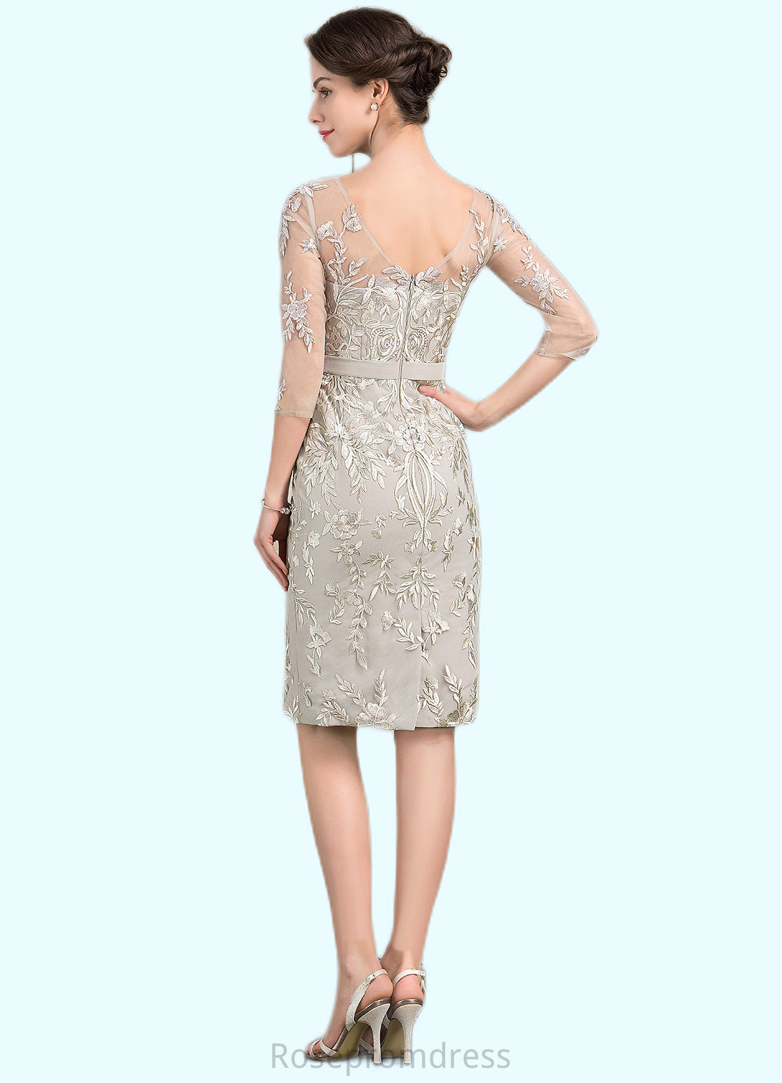 Annika Sheath/Column V-neck Knee-Length Lace Mother of the Bride Dress SRSP0014570