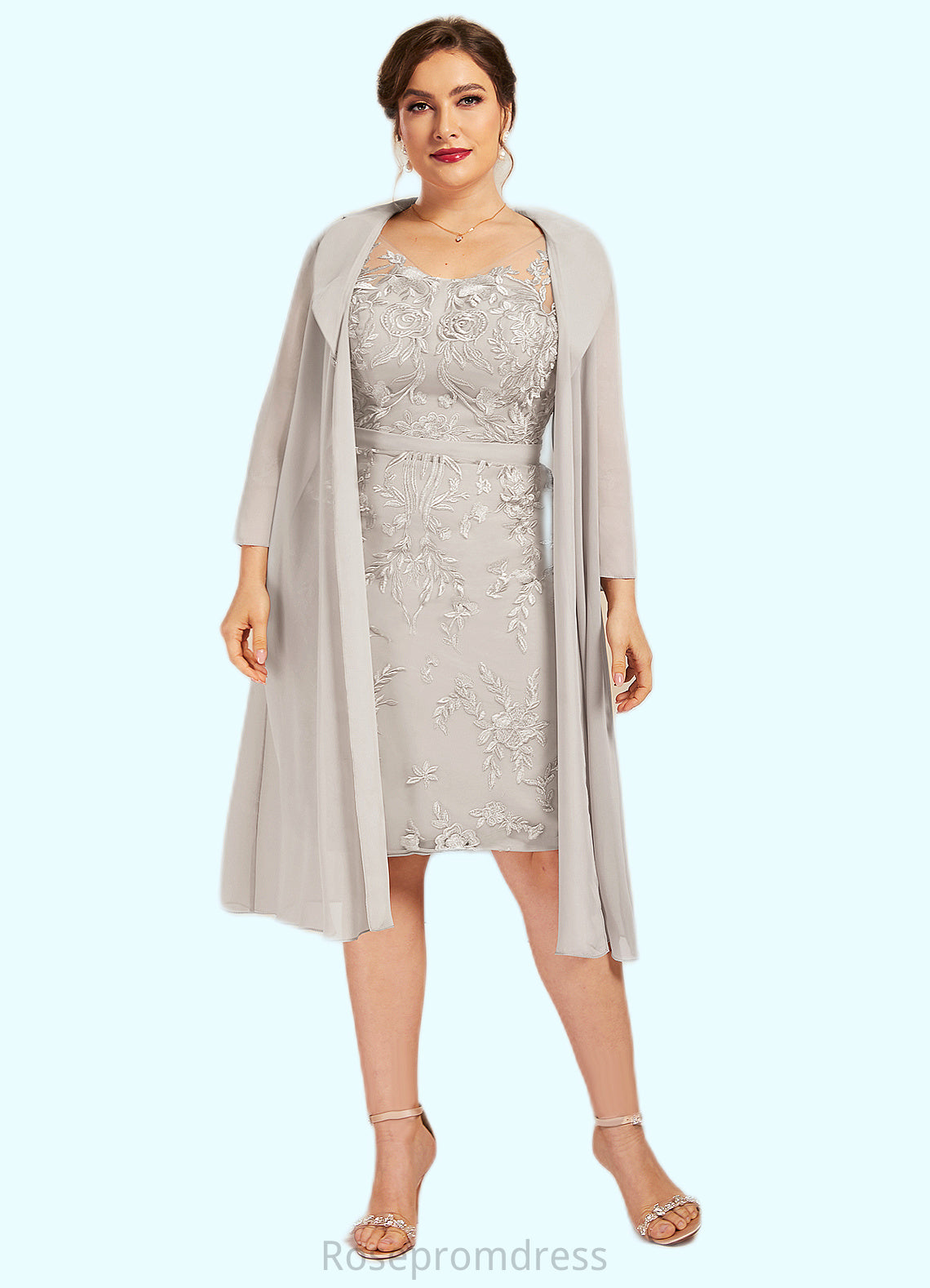 Annika Sheath/Column V-neck Knee-Length Lace Mother of the Bride Dress SRSP0014570