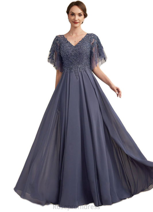 Sophie A-line V-Neck Floor-Length Chiffon Lace Mother of the Bride Dress With Beading Sequins SRSP0014571