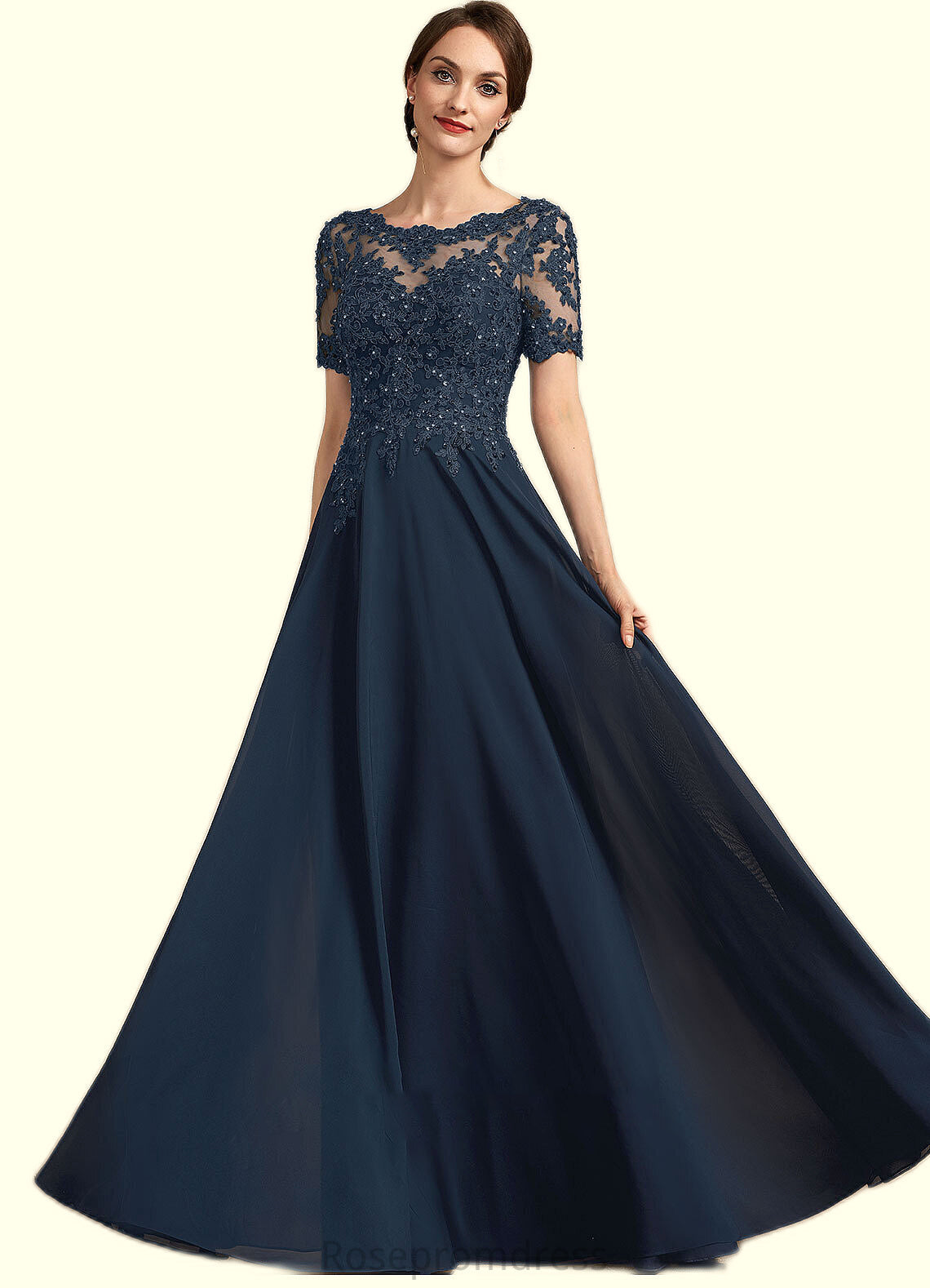 Kaelyn A-Line Scoop Neck Floor-Length Chiffon Lace Mother of the Bride Dress With Beading Sequins SRSP0014577